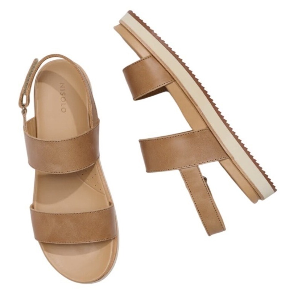 Anthropologie Nisolo Go-To Flatform Leather Platform Sandals Almond Shoes Sz 6.5 - Picture 4 of 8